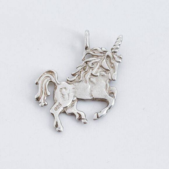 Vintage Sterling Silver 925 Prancing Unicorn Pendant - Picture 4 of 6